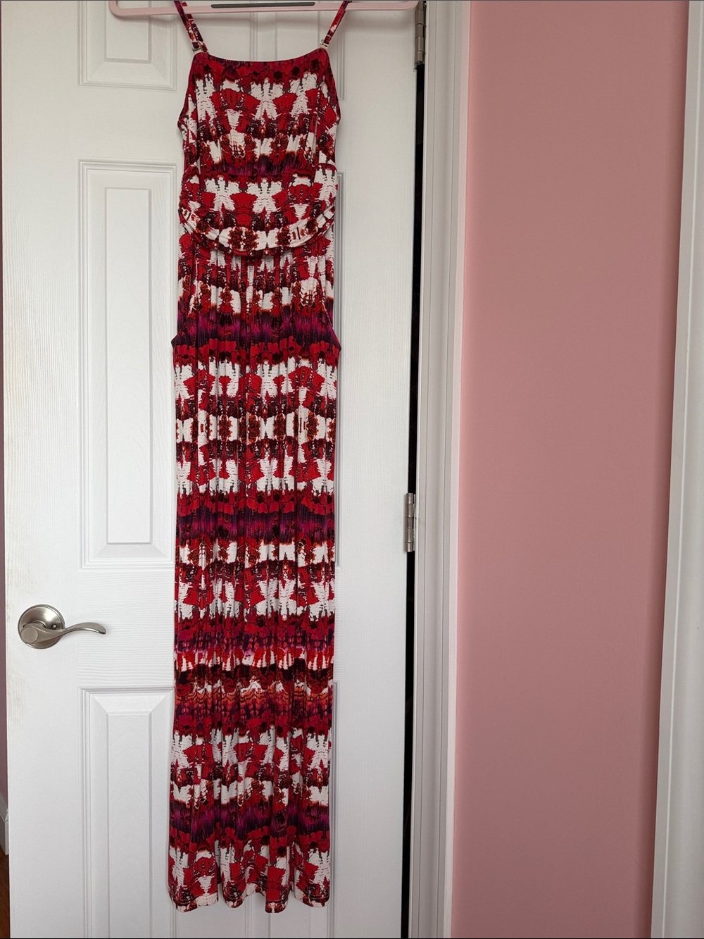 Cynthia Rowley Red, White & Pink Patterned Maxi Dress